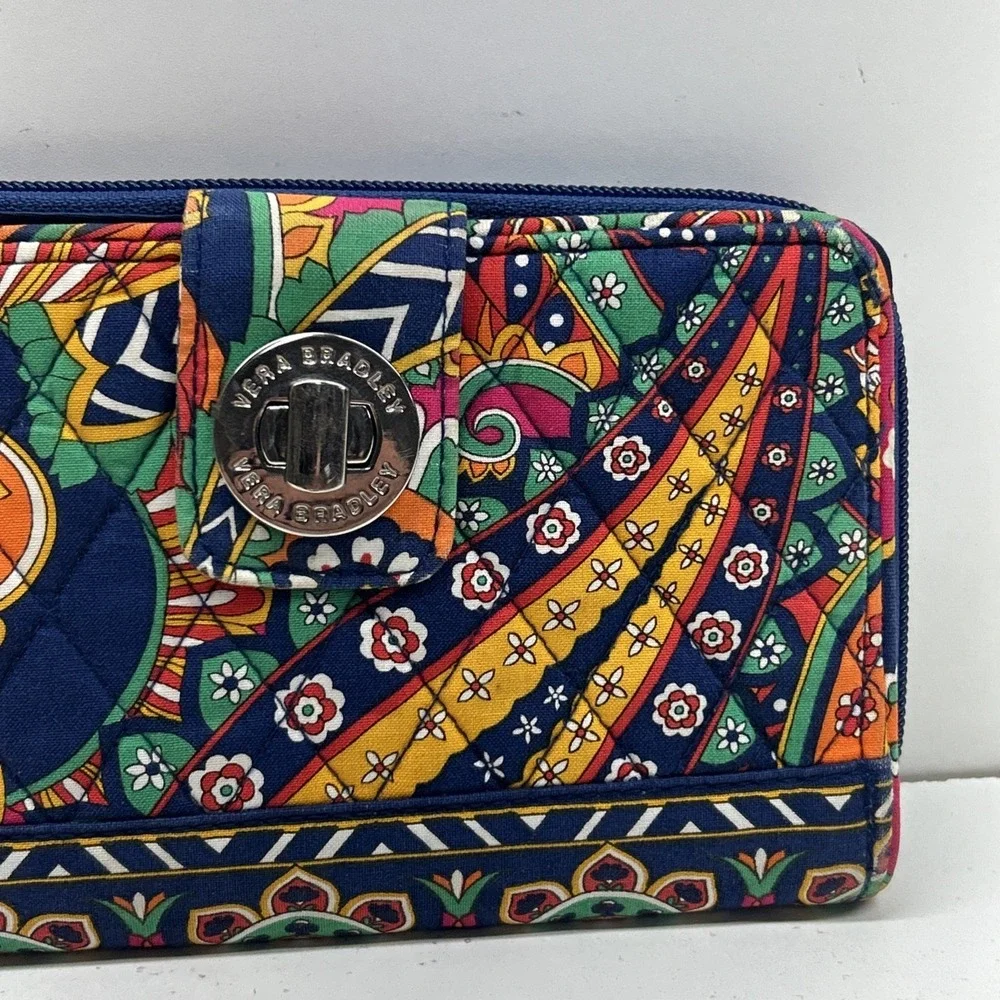 Vera Bradley Sun Valley Turnlock Wallet Colorful Paisley Zip Around Clutch - Picture 4 of 11